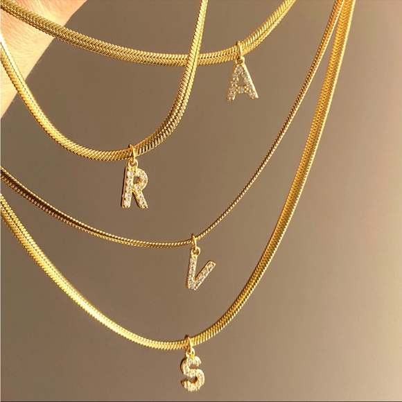 COPY - 18K Herringbone Initial Chain Necklace - Picture 11 of 12